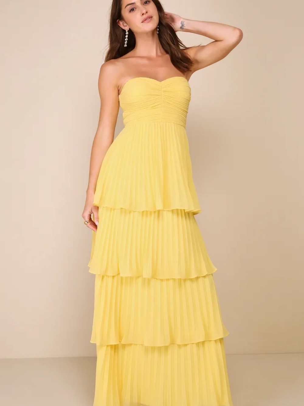 Lulu's Strapless Tiered Maxi Dress in Yellow